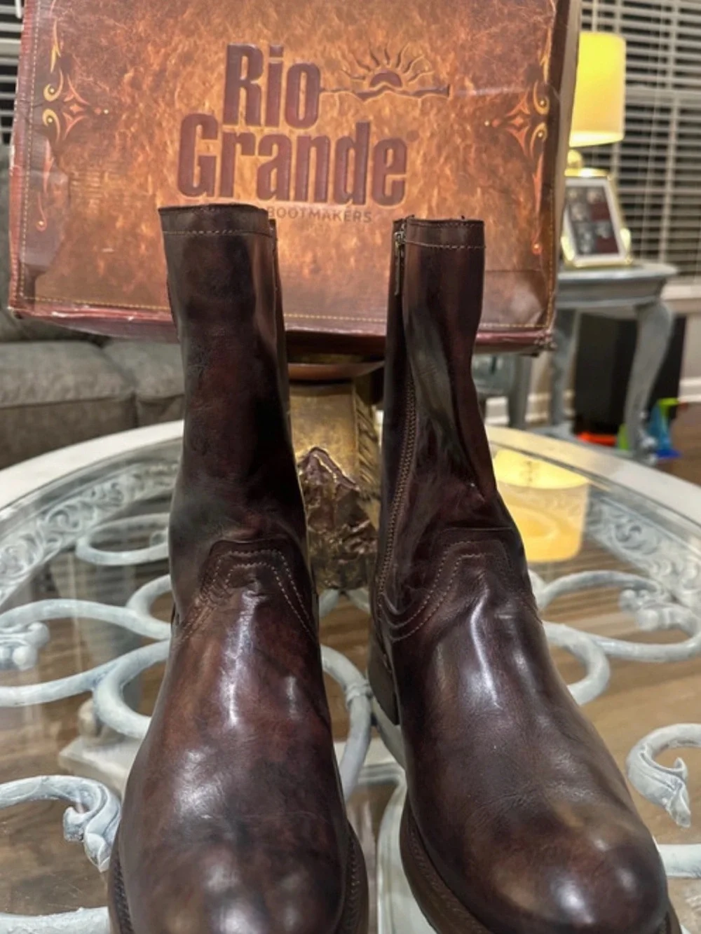 New Rio Grande Ronaldo MR-08 men's leather boots, brown, size 9– Original box